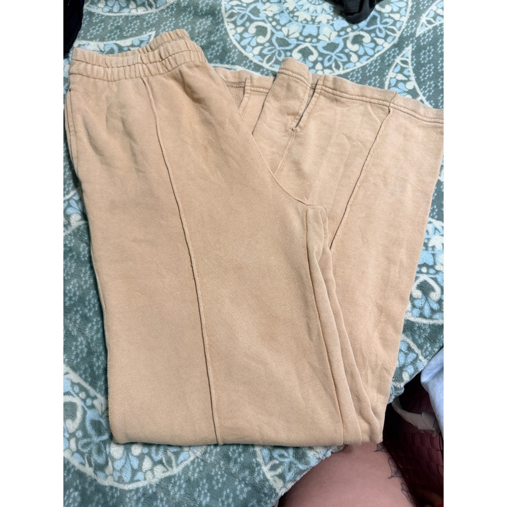 SOLD Aerie Tan High Waisted Seamed Front Wide Leg Jogge Side Slit Tan